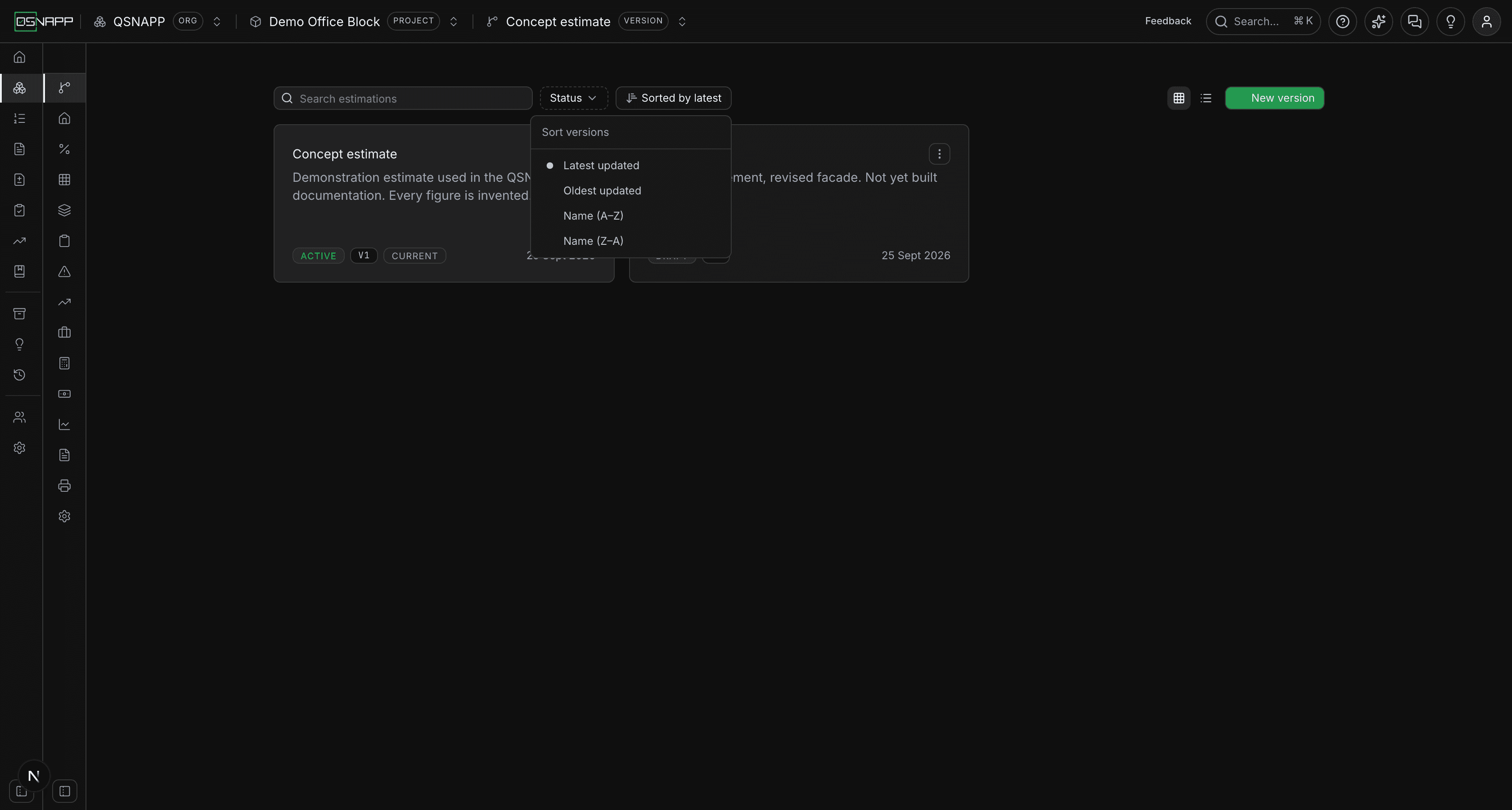 The sort menu offering latest updated, oldest updated, and name order